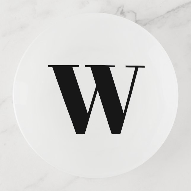 Modern monogram black white custom initial letter trinket tray (Front)