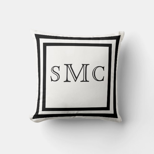Modern MONOGRAM Black white elegant script Throw Pillow (Front)