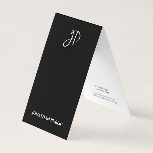 Modern Monogram Black White Elegant Simple Folded Business Card