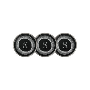 Modern Monogram Black White Golf Ball Marker