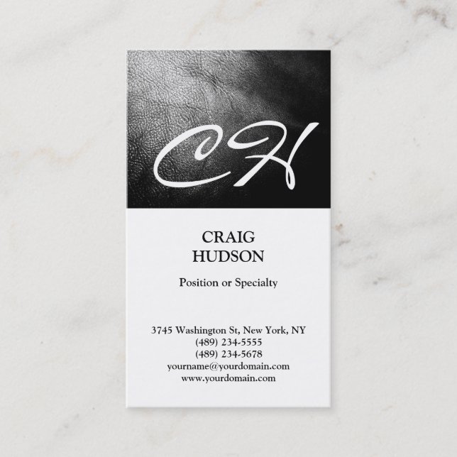 Modern Monogram Black White Grey Business Card (Front)