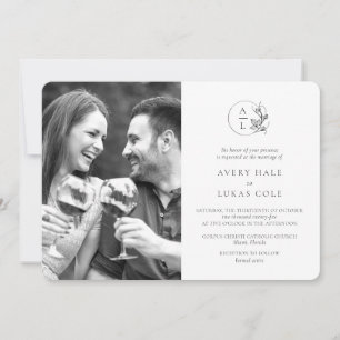 Modern Monogram Black White Photo Wedding Invitation