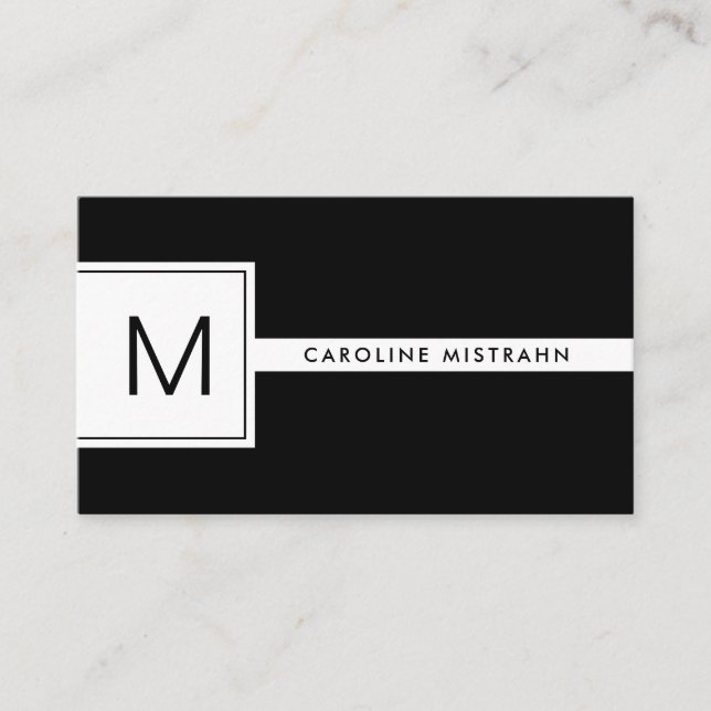 Modern Monogram Black & White Professional Business Card (Front)