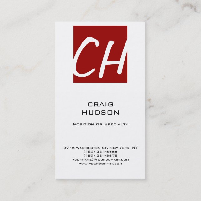 Modern Monogram Black White Red Business Card (Front)