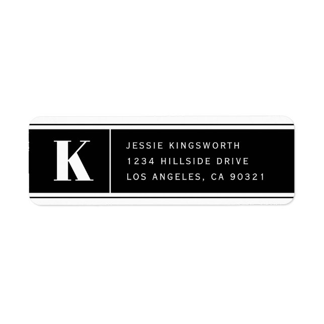 Modern Monogram Black & White Return Address Label (Front)