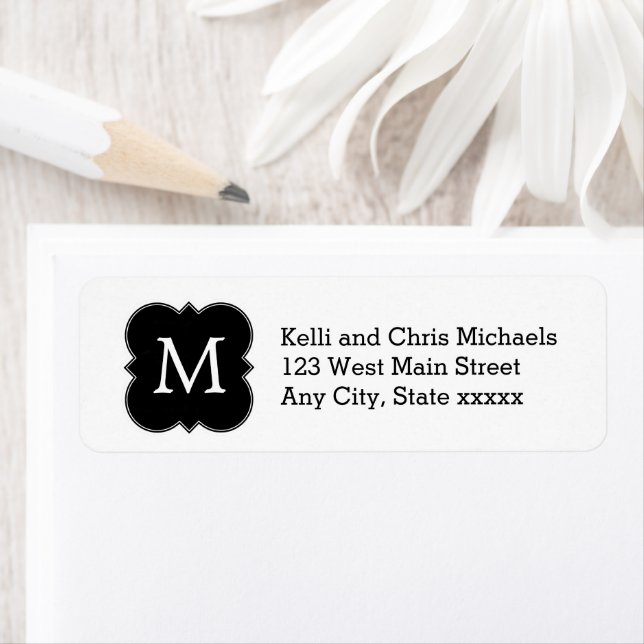 Modern Monogram Black White Return Address Labels (Insitu)