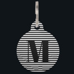 Modern monogram black white stripes custom info pet ID tag<br><div class="desc">Personalized custom monogram initial black and white stripes contact info Pet ID tag.
for dogs and cats
customize it with your pet's info on the back.
name,  phone,  address,  etc</div>