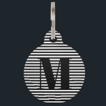 Modern monogram black white stripes custom info pet ID tag<br><div class="desc">Personalized custom monogram initial black and white stripes contact info Pet ID tag.
for dogs and cats
customize it with your pet's info on the back.
name,  phone,  address,  etc</div>