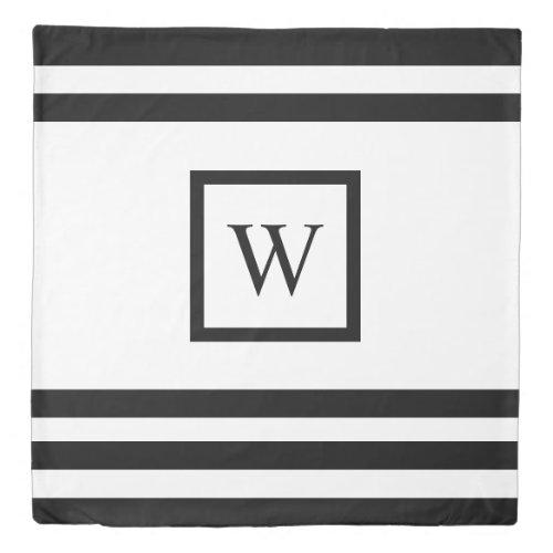 Modern Monogram Black White Stripes Duvet Cover