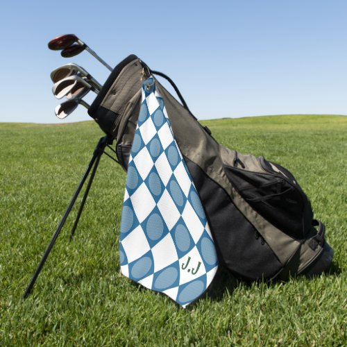 Modern Monogram Blue and White Magnetic Custom Golf Towel