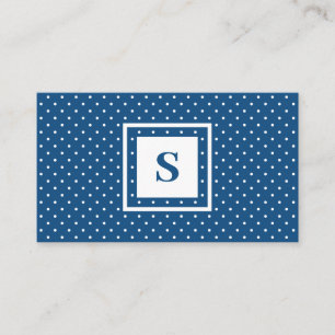 Modern Monogram Blue and White Polka Dot Pattern Business Card