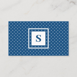Modern Monogram Blue and White Polka Dot Pattern Business Card