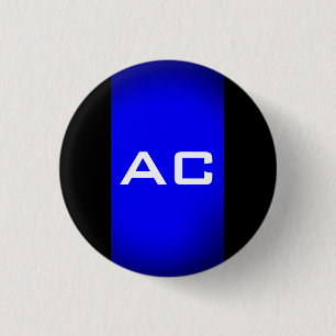 Modern Monogram Blue Black Plain Button