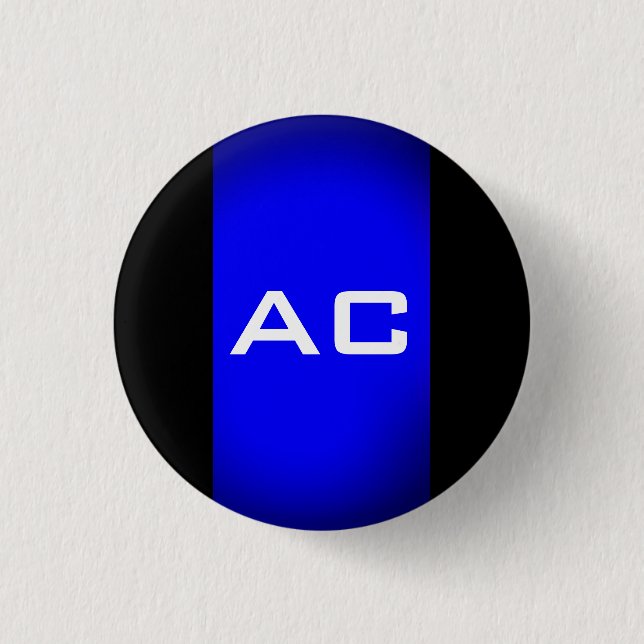 Modern Monogram Blue Black Plain Button (Front)
