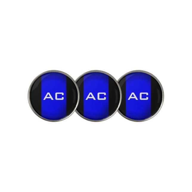 Modern Monogram Blue Black Plain Golf Ball Marker (3 Up)