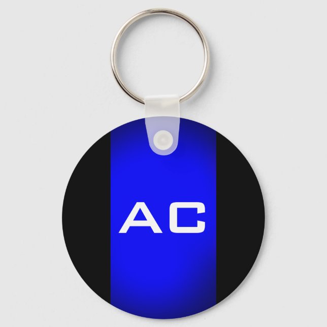 Modern Monogram Blue Black Plain Keychain (Front)