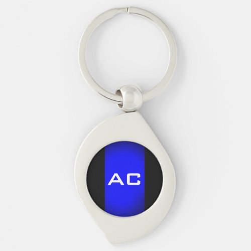 Modern Monogram Blue Black Plain Keychain