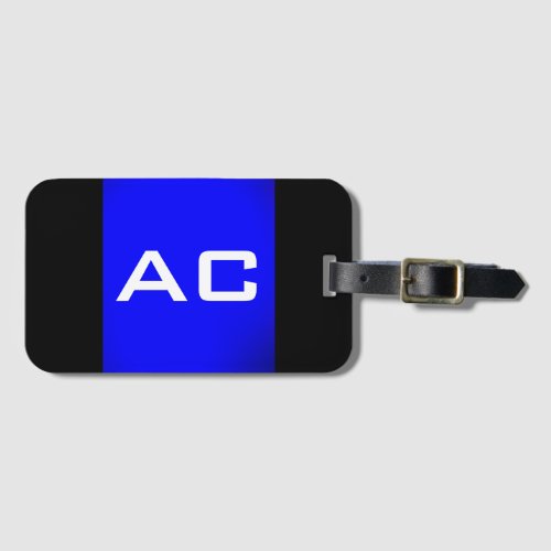 Modern Monogram Blue Black Plain Luggage Tag