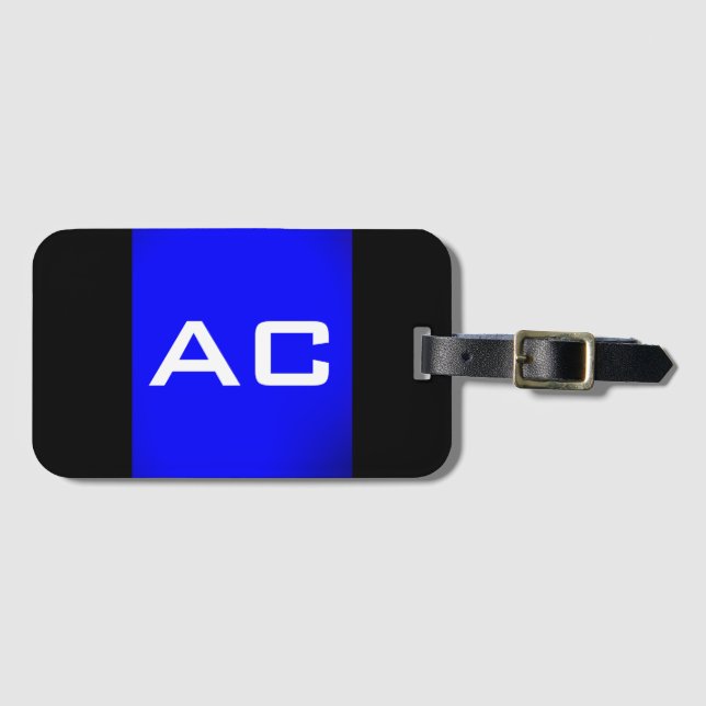 Modern Monogram Blue Black Plain Luggage Tag (Front Horizontal)