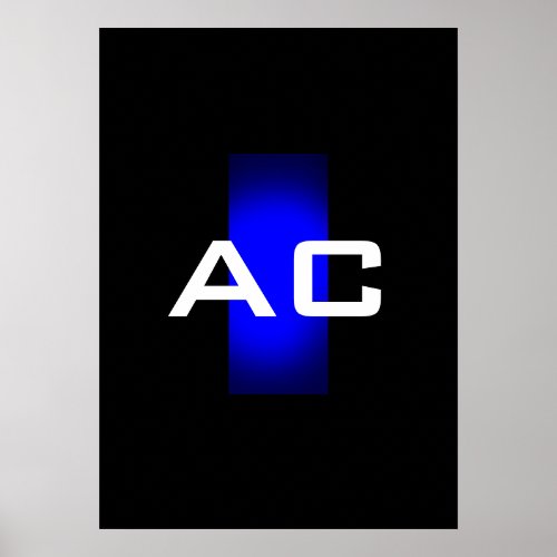 Modern Monogram Blue Black Plain Poster