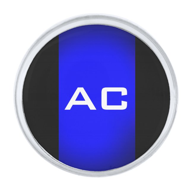 Modern Monogram Blue Black Plain Silver Finish Lapel Pin (Front)