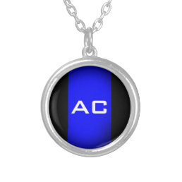 Modern Monogram Blue Black Plain Silver Plated Necklace