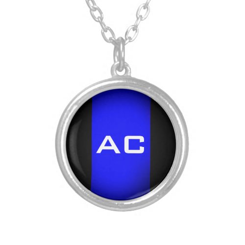 Modern Monogram Blue Black Plain Silver Plated Necklace
