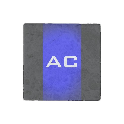 Modern Monogram Blue Black Plain Stone Magnet