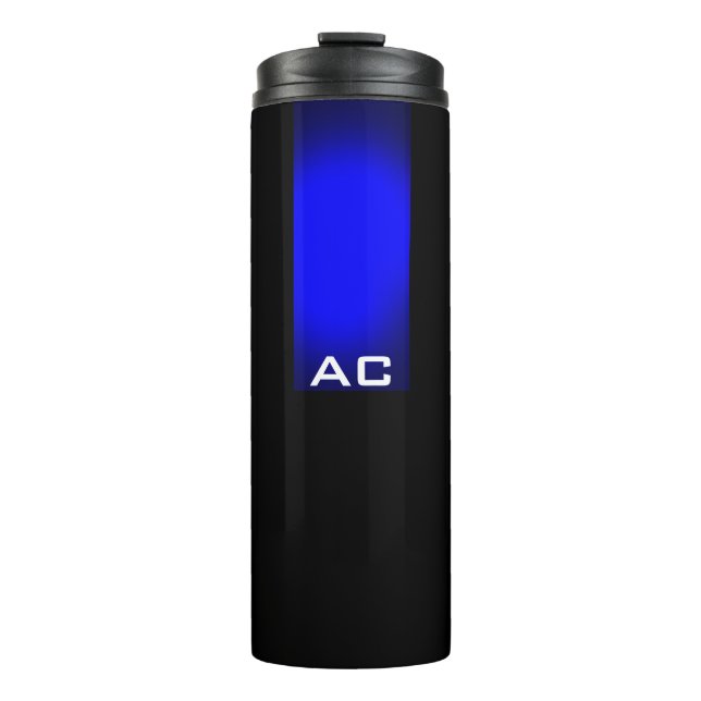 Modern Monogram Blue Black Plain Thermal Tumbler (Front)