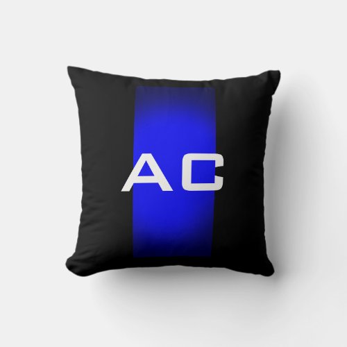 Modern Monogram Blue Black Plain Throw Pillow
