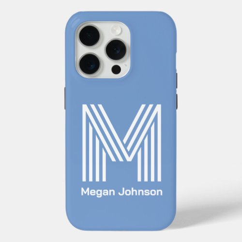 Modern Monogram Blue iPhone 15 Pro Case