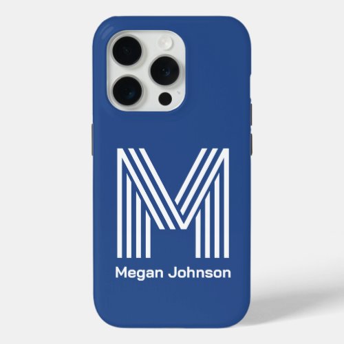 Modern Monogram Blue iPhone 15 Pro Case