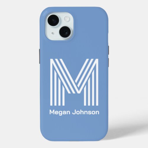 Modern Monogram Blue iPhone 15 Case