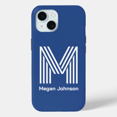 Modern Monogram Blue iPhone 15 Case