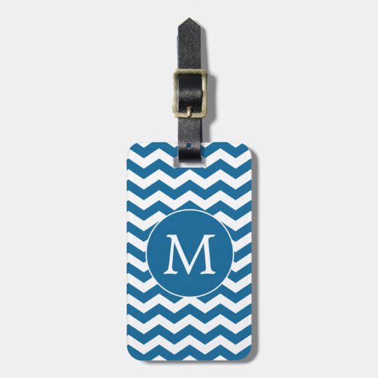 Modern Monogram Blue Chevron Stripes Luggage Tag
