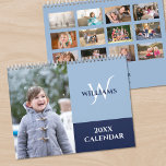 Modern Monogram Blue Custom Photo Calendar<br><div class="desc">Create your own modern custom photo wall calendar. The cover features your vertical photo on the left with your name and monogram in an elegant font on a light blue color block on the right. Below it, the calendar year is shown in white on a navy blue color block. Take...</div>