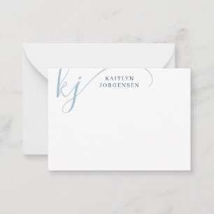 Modern Monogram Blue Fancy Script Initials Note Card