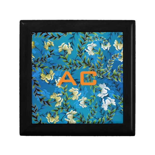 Modern Monogram Blue Floral Chic Gift Box (Front)