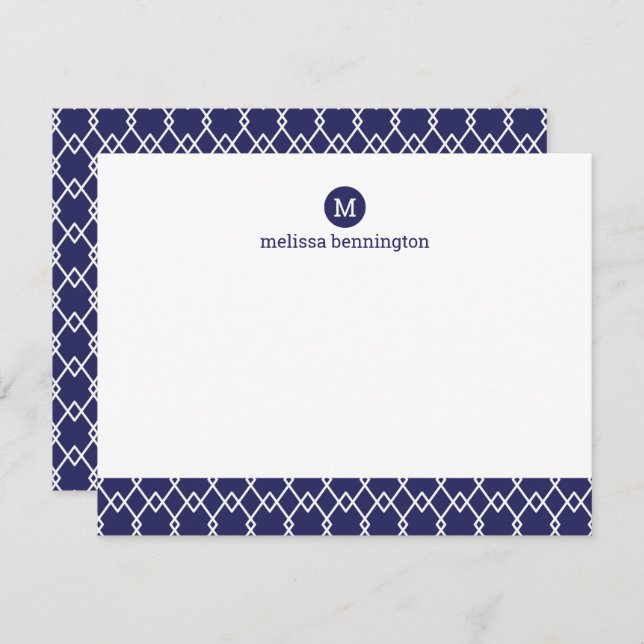 Modern Monogram Blue Geometric Thank You Note Card (Front/Back)