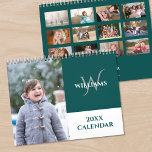 Modern Monogram Blue-Green White Custom Photo Calendar<br><div class="desc">Create your own modern photo wall calendar. The cover features your vertical photo on the left with your name and monogram in an elegant font on a blue-green color block on the right. Below it, the calendar year is shown in teal on a white color block. Take your favorite photos...</div>