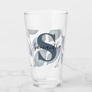 Modern Monogram Blue leaf Glass