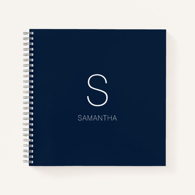 Modern Monogram Blue Minimalistic Name  Notebook (Front)
