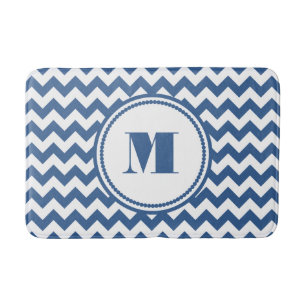 Modern Monogram Blue Striped Chevron Bath Mat