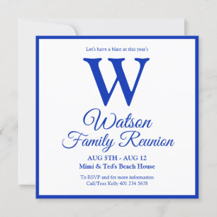 Modern Monogram Blue Stripes Family Reunion Invitation