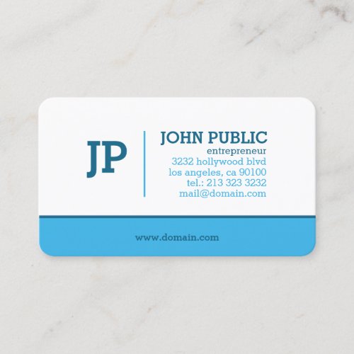 Modern Monogram Blue White Business Card