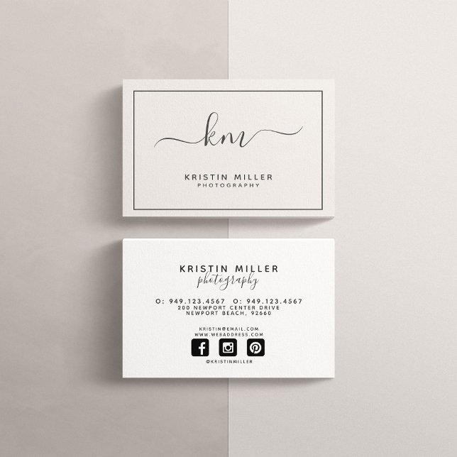 Modern Monogram Blush and Gray Social Media Business Card (Creator Uploaded)