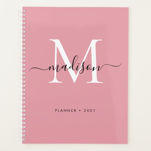 Modern Monogram Blush Dusty Pink Girly Script 2021 Planner