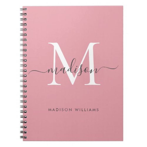 Modern Monogram Blush Pink Blush Gray Script Name Notebook