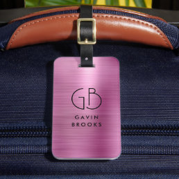 Modern Monogram Blush Pink Brushed Girly Metallic Luggage Tag
