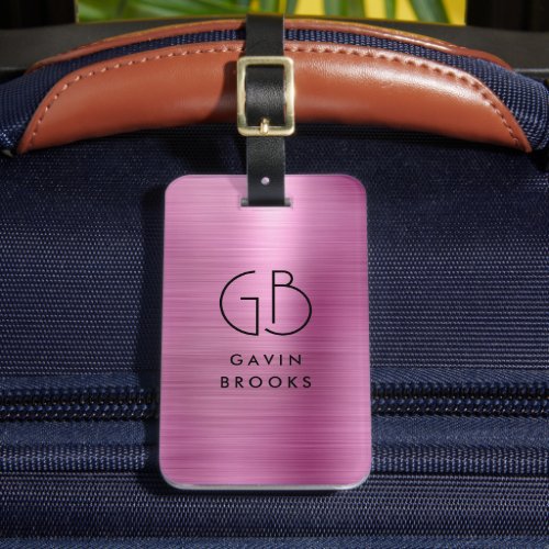 Modern Monogram Blush Pink Brushed Girly Metallic Luggage Tag